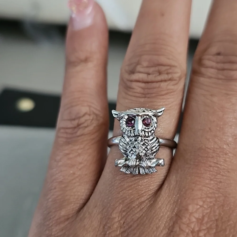 Vintage Signed Sarah Coventry Owl Rhinestone Ring